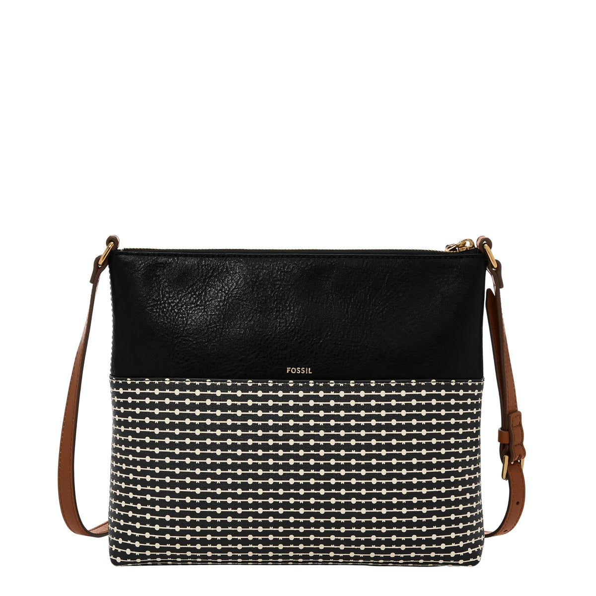 Sac bandoulière Fossil Fiona EW Crossbody — cuir, noir et rayures noires