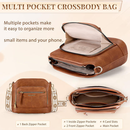 Sac bandoulière cuir PU tressé vintage Rainsmore — 21 poches, 3 ports, 4 coloris