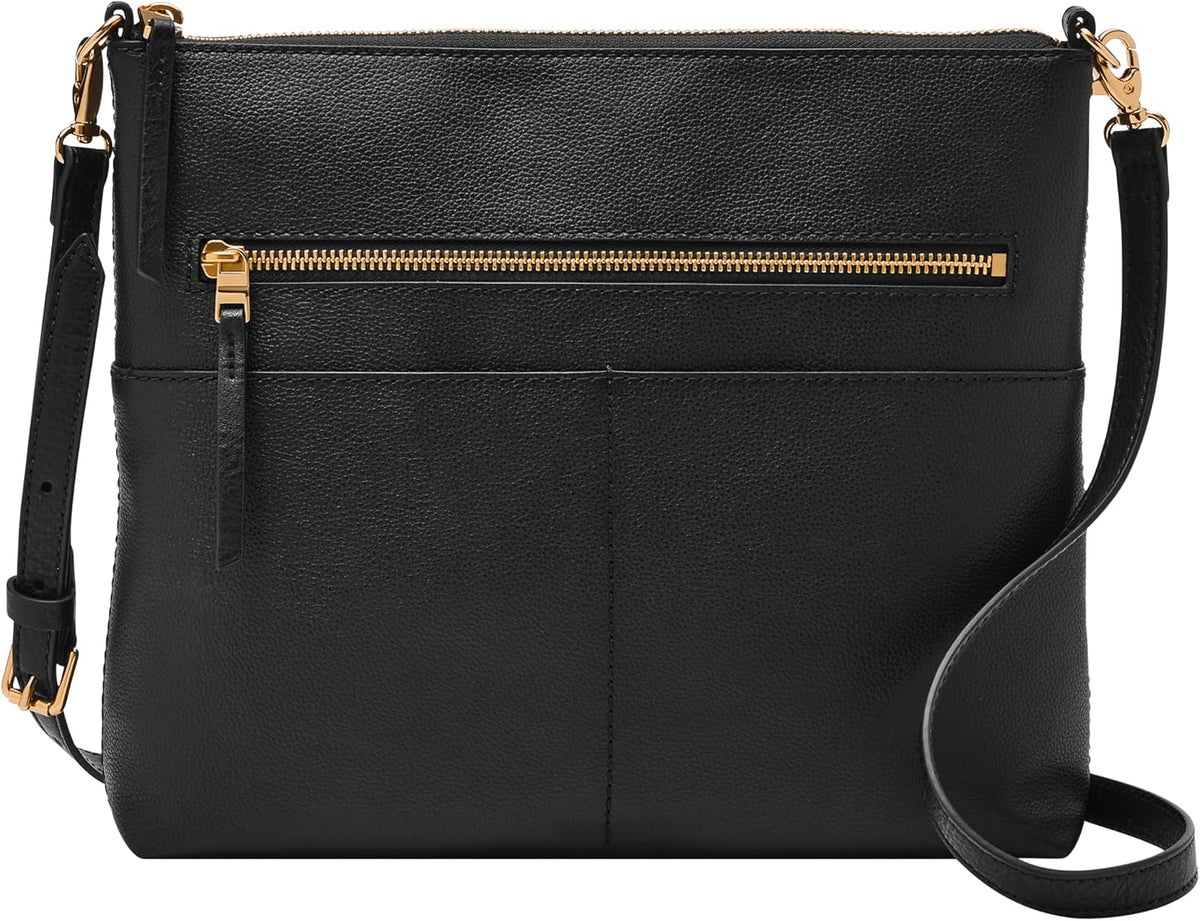 Sac bandoulière Fossil Fiona EW Crossbody — cuir, noir et rayures noires