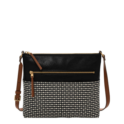 Sac bandoulière Fossil Fiona EW Crossbody — cuir, noir et rayures noires