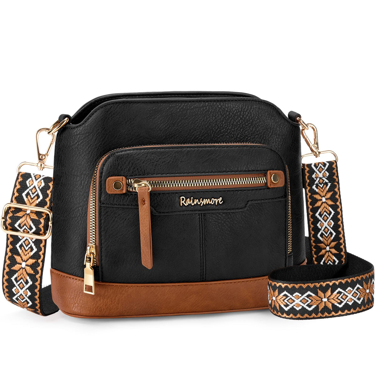 Sac bandoulière cuir PU tressé vintage Rainsmore — 21 poches, 3 ports, 4 coloris