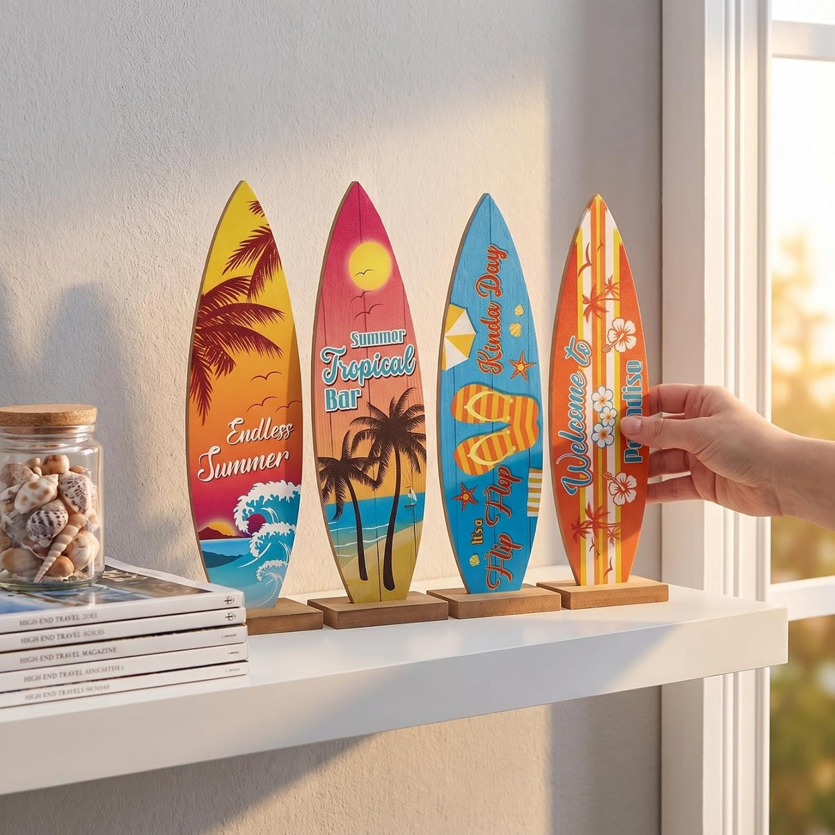 Mini planches de surf décoratives — lot de 4