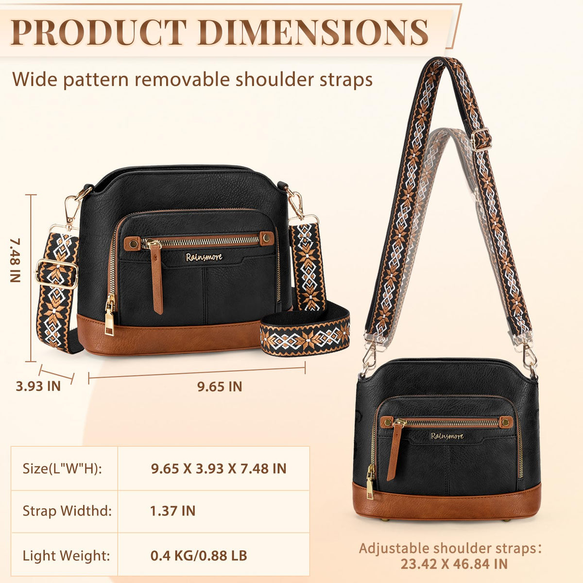 Sac bandoulière cuir PU tressé vintage Rainsmore — 21 poches, 3 ports, 4 coloris