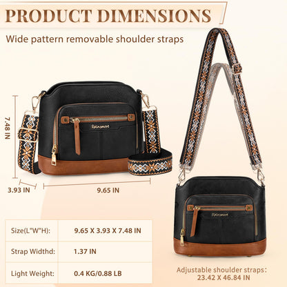 Sac bandoulière cuir PU tressé vintage Rainsmore — 21 poches, 3 ports, 4 coloris
