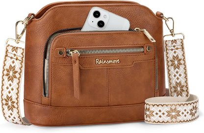 Sac bandoulière cuir PU tressé vintage Rainsmore — 21 poches, 3 ports, 4 coloris