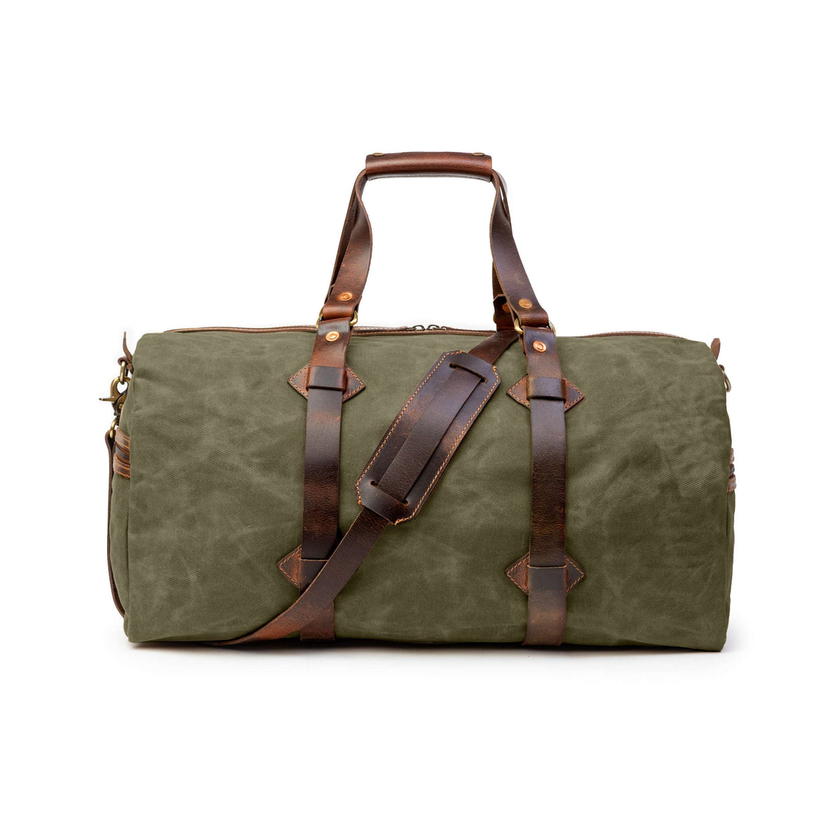 Sac de voyage Drakensberg modèle Cody, toile cirée et cuir de buffle tanndé végétal 50 L — bleu océan, kaki sable, vert forêt