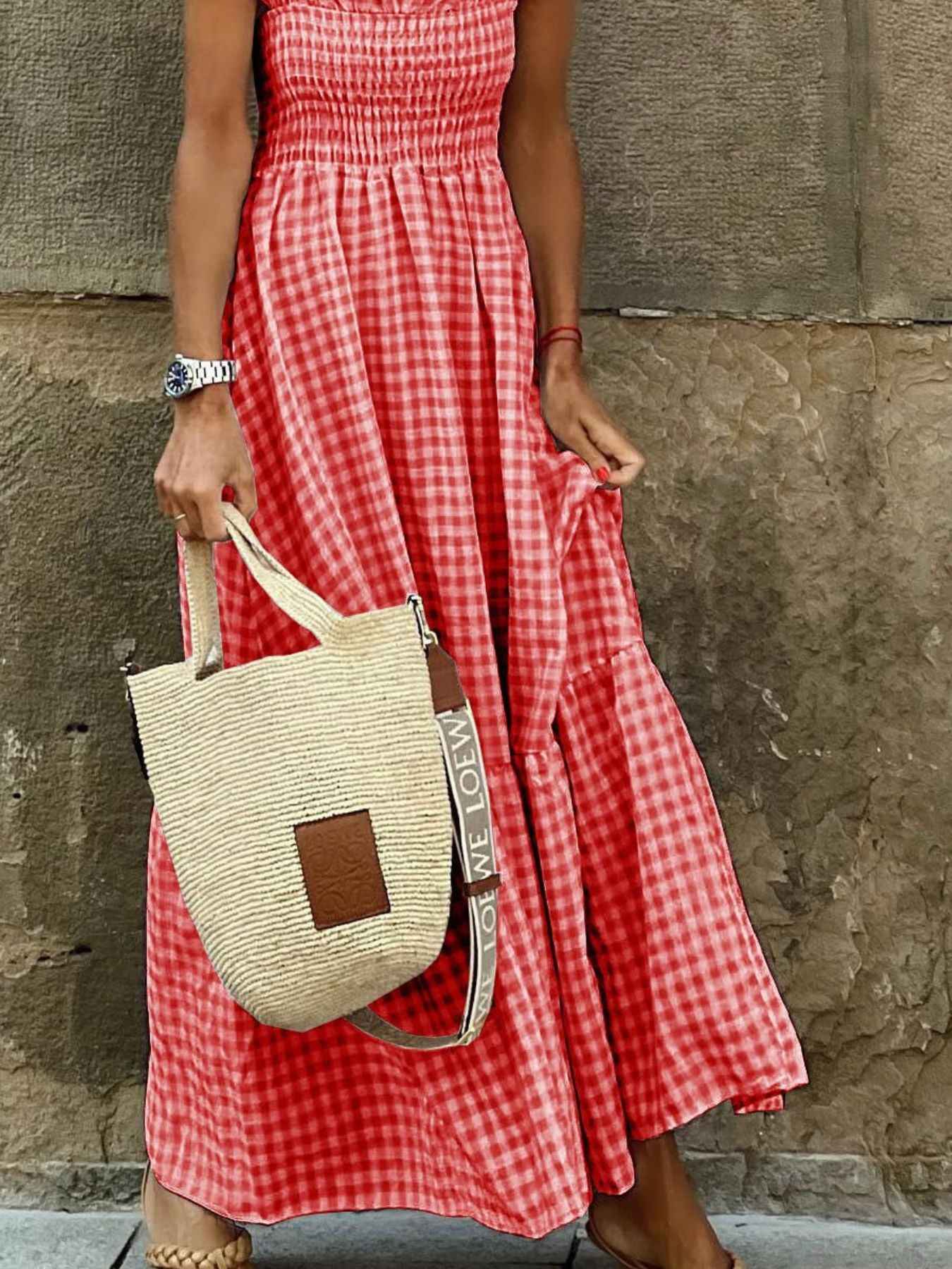 Robe longue à volants et smocks