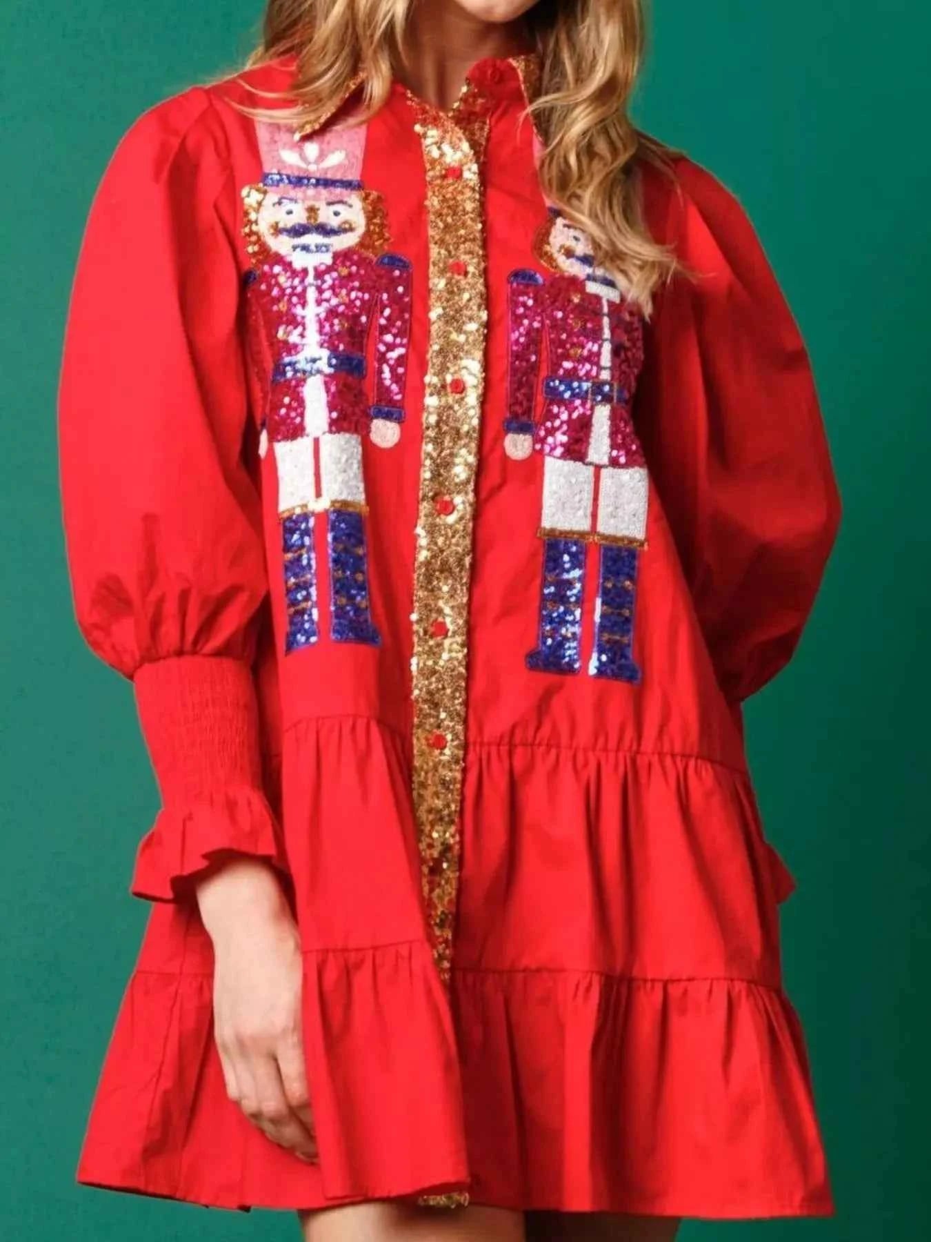 Robe chemise à paillettes étagée