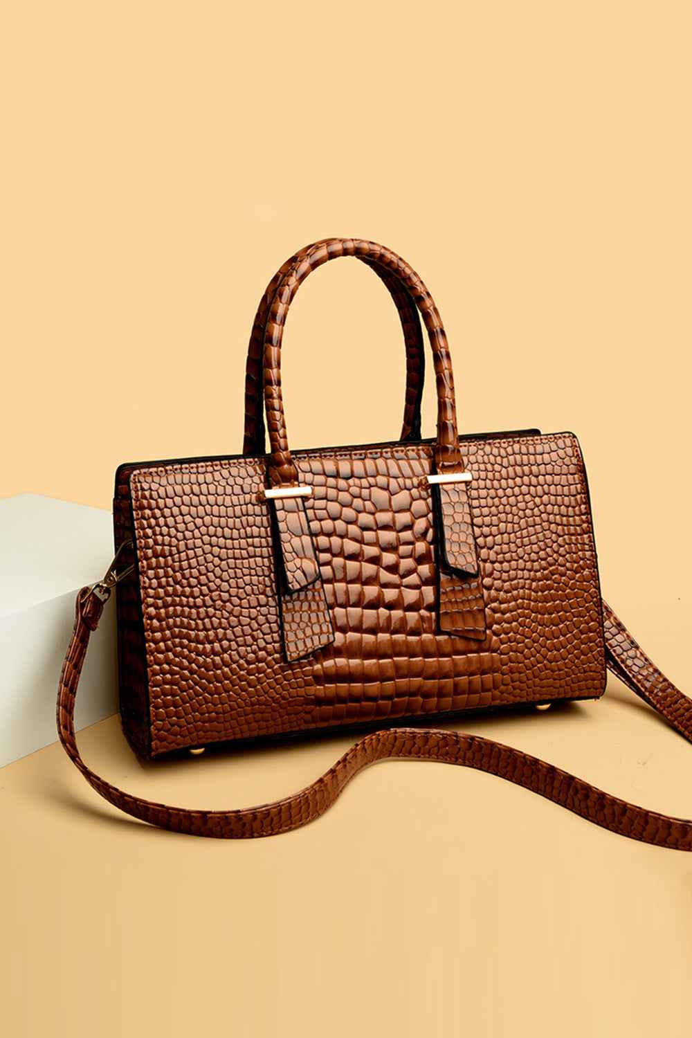 Grand sac en cuir texturé brun foncé