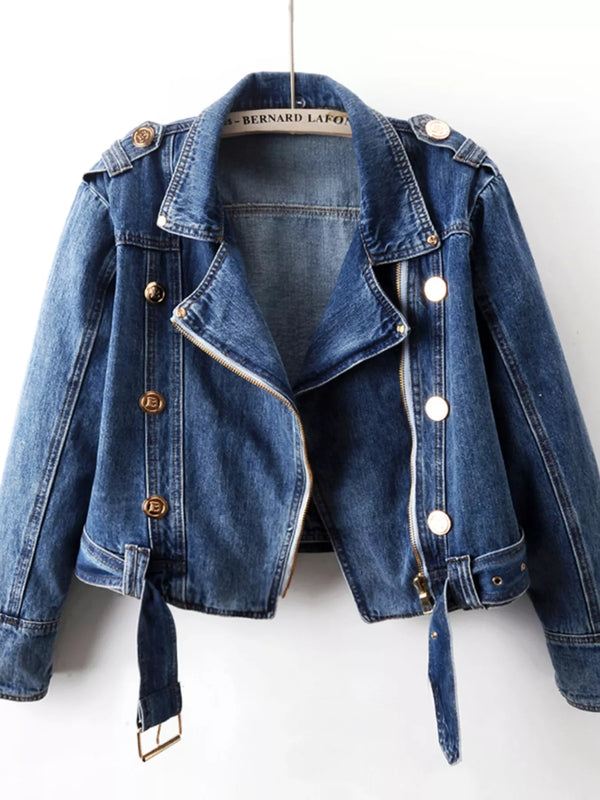 Veste en jean asymétrique zippée