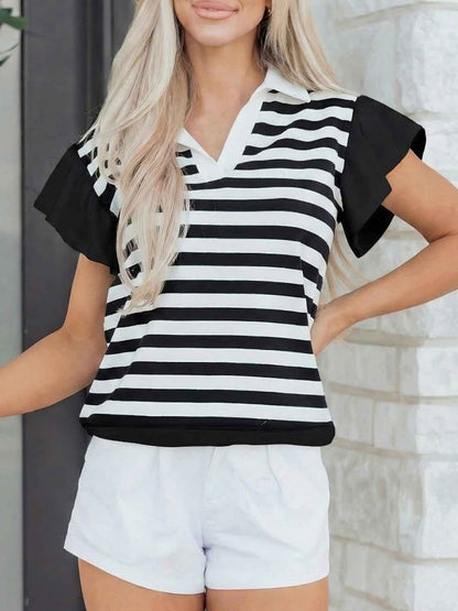 Blouse rayée à manches volantées