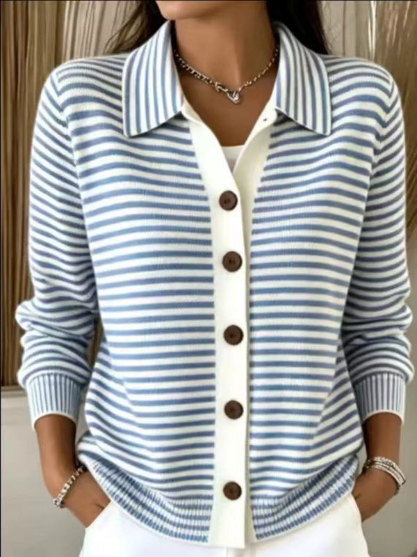 Gilet en maille rayé col chemise boutonné