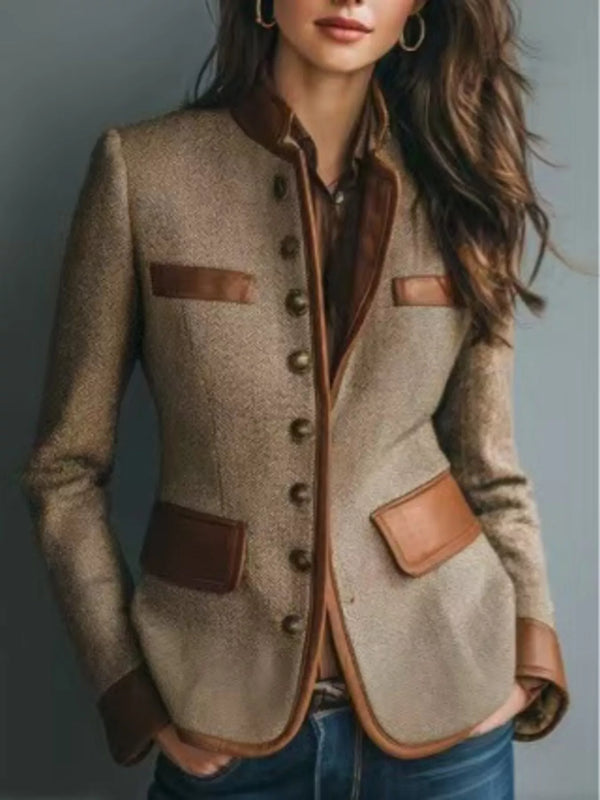 Veste tweed à lisérés contrastants en camel — non doublée, grande taille, S à XXXL