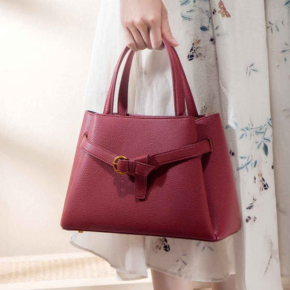 Sac à main à poignée en cuir bordeaux