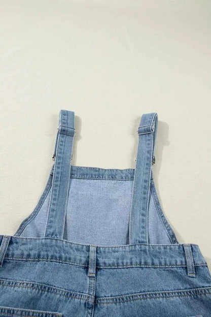 Combinaison en denim jambe large plissée style rétro avec poches