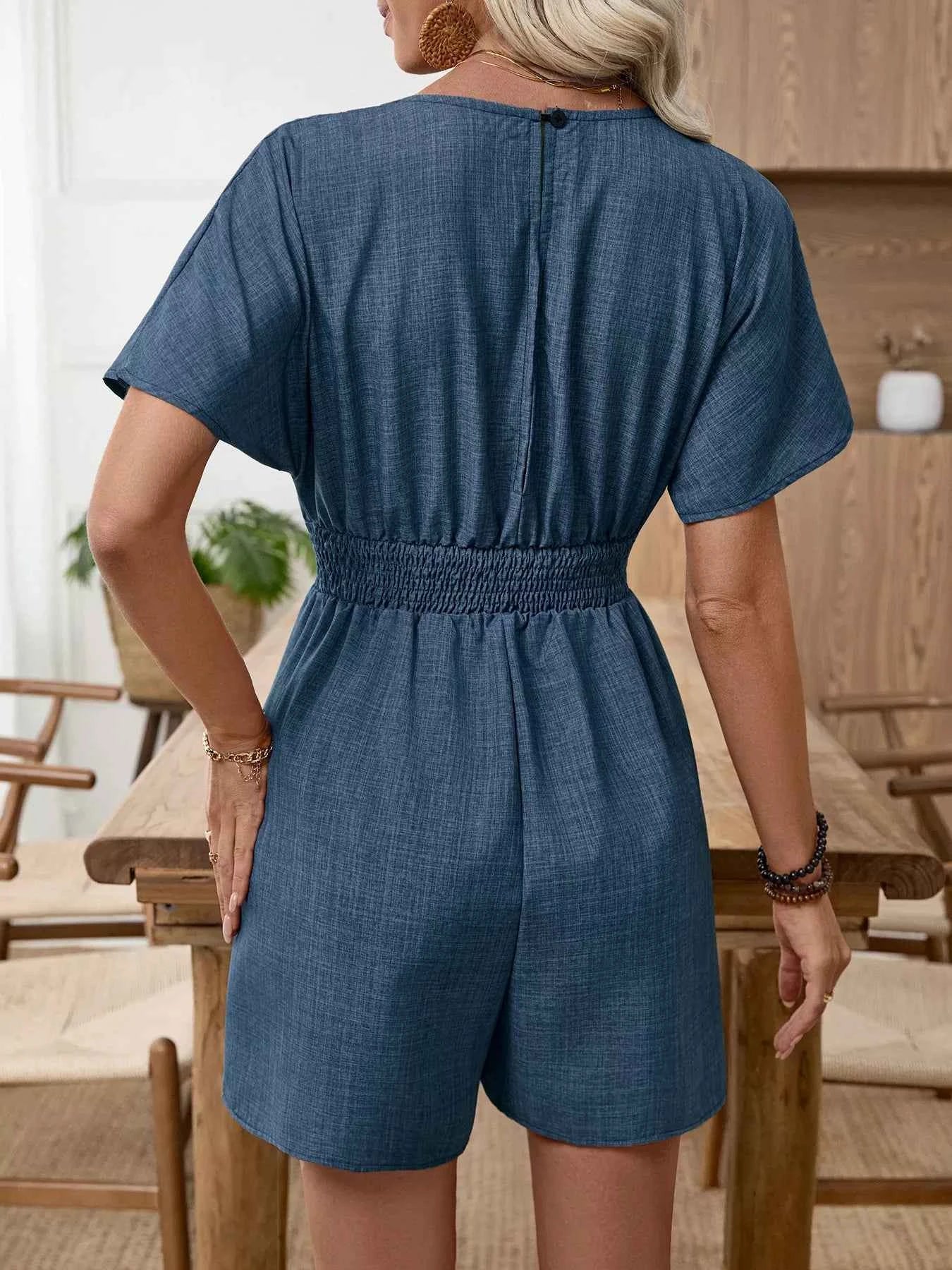 Combishort décontracté col V à taille élastique