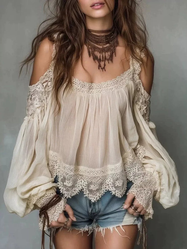 Blouse à dentelle et épaules dénudées