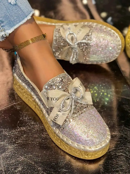 Slip-ons bout rond nœud en strass et sequins