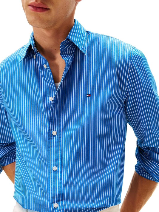 Chemise rayée Tommy Hilfiger popeline col américain manches longues
