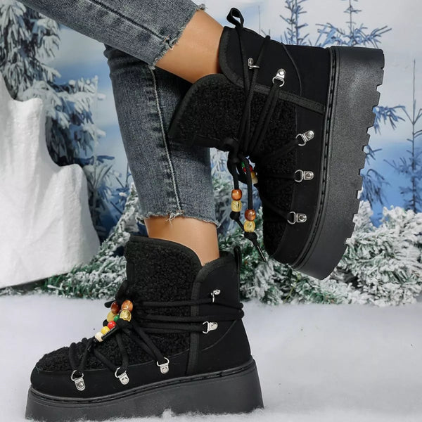 Bottine d'hiver plateforme sherpa lacets & perles