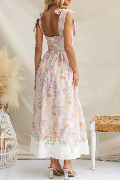 Robe midi camisole à bretelles nouées et imprimé