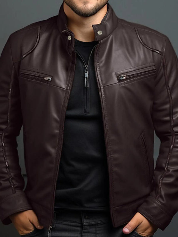 Veste de moto zippée en simili cuir grande taille