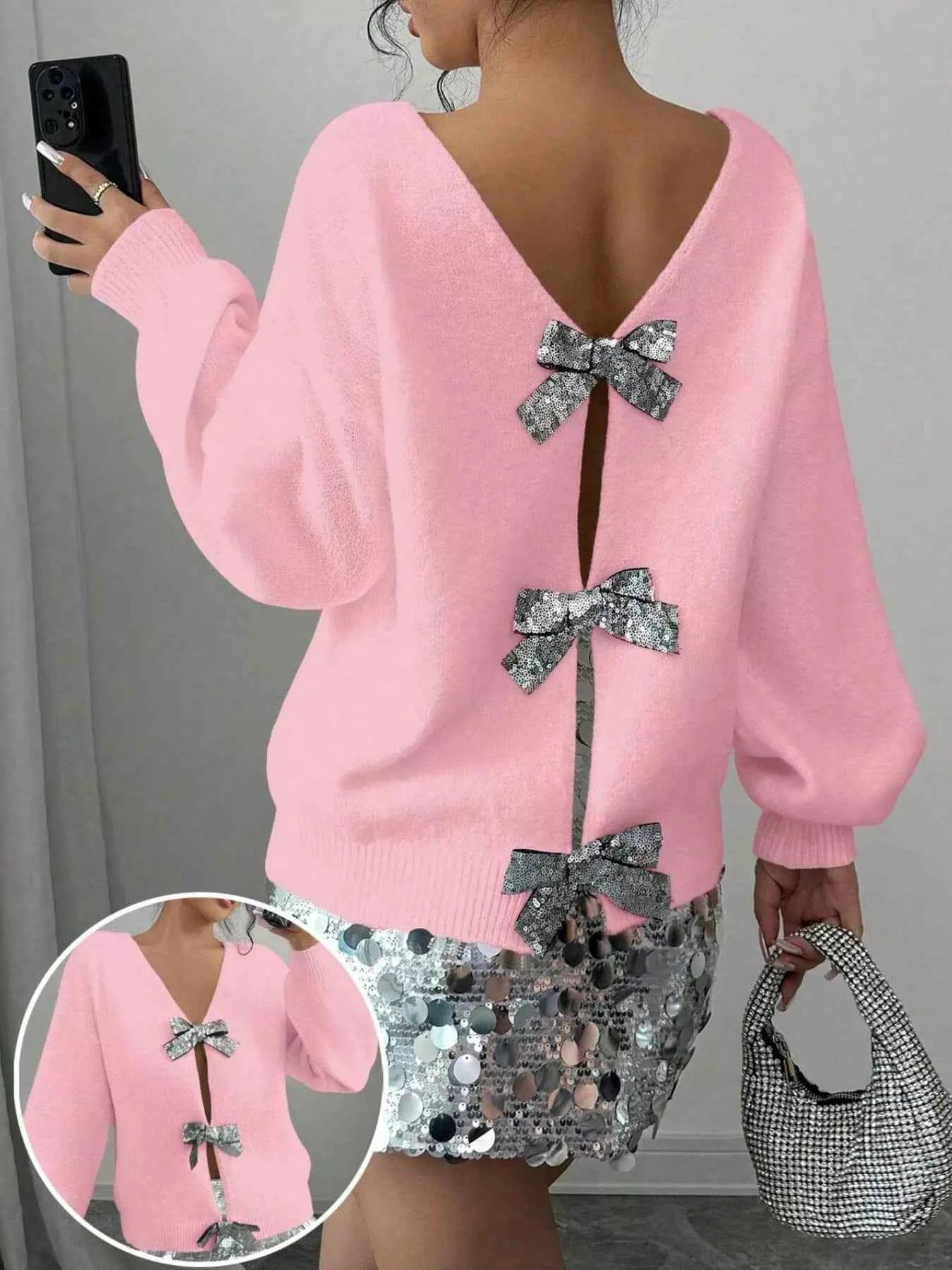 Cardigan en maille à épaules tombées et noeud décoratif