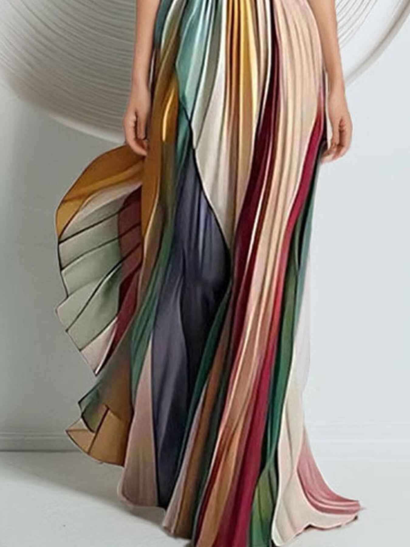 Robe maxi bustier rayée à plis