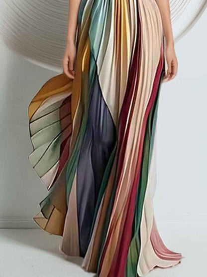 Robe maxi bustier rayée à plis
