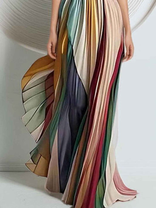 Robe maxi bustier rayée à plis