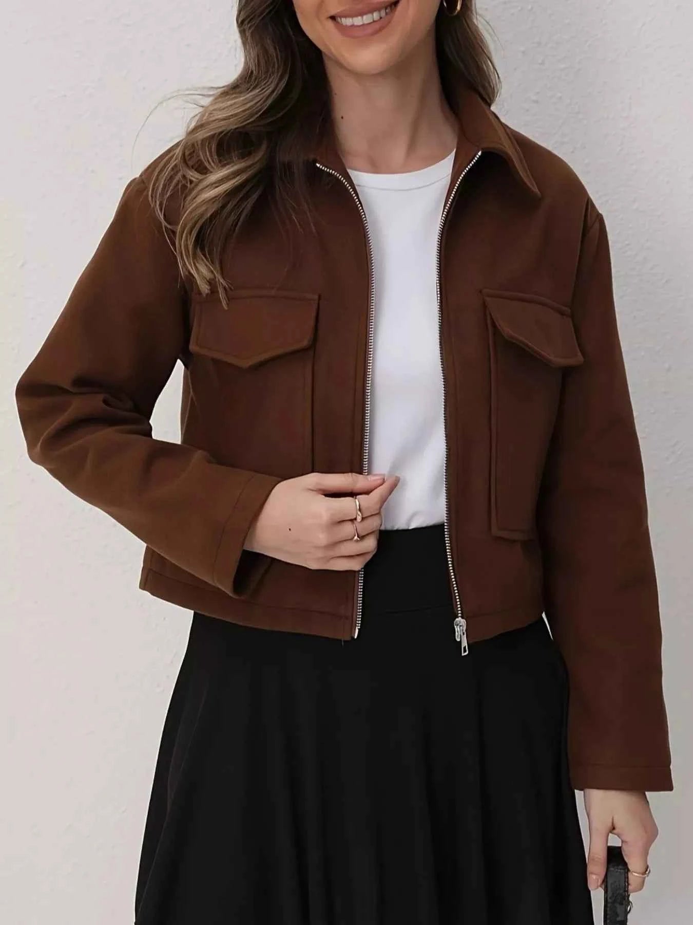Veste courte zippée à poches