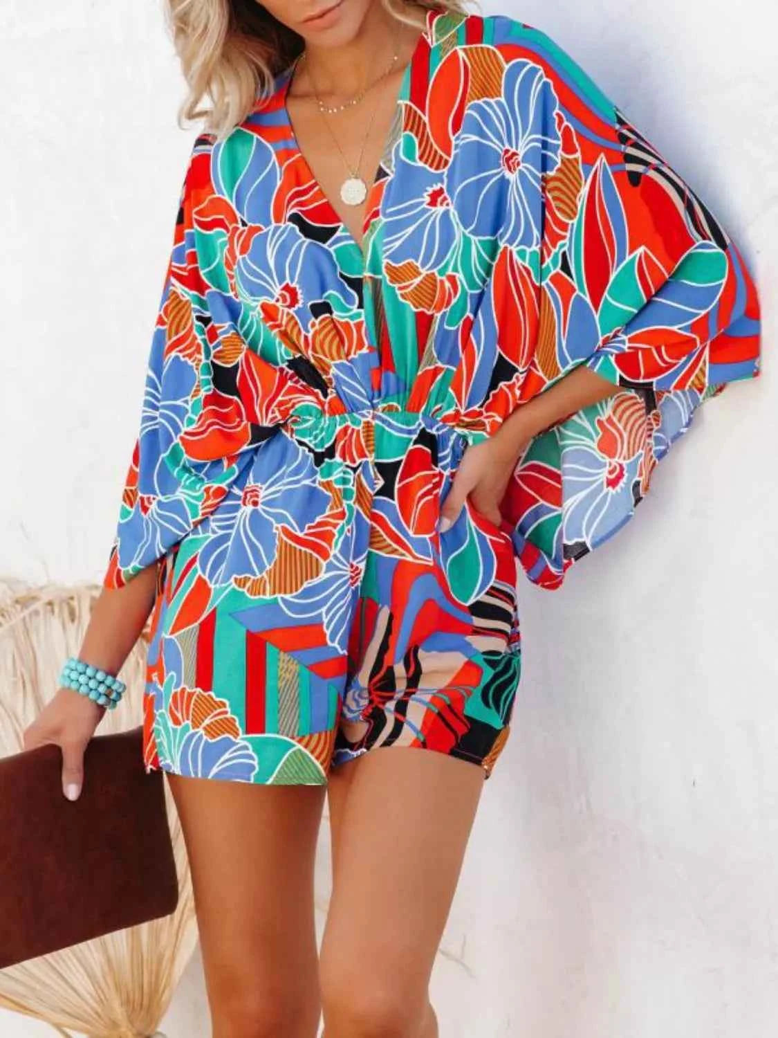 Combishort oversize à imprimé et lien dans le dos