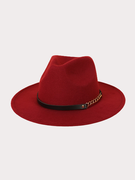 Chapeau fedora rouge bordeaux avec chaîne MyParisMonaco