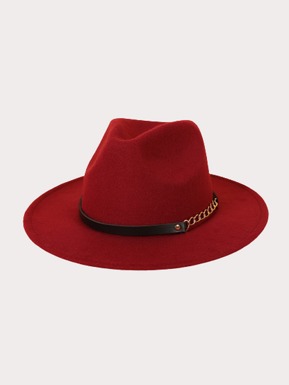 Chapeau fedora rouge bordeaux avec chaîne MyParisMonaco