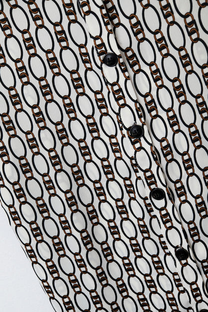 Chemise beige à manches courtes imprimé chaînes MyParisMonaco