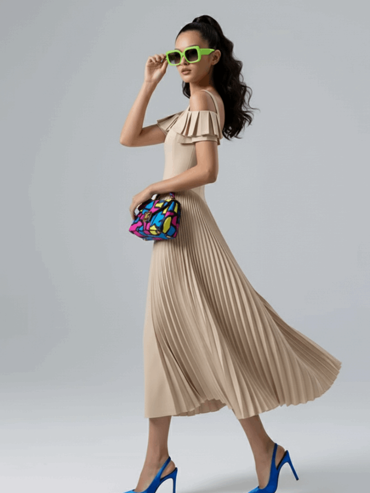 Robe caraco dos nu plissée avec détails patchwork pour femme | bymanyc new york - MyParisMonaco