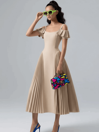 Robe caraco dos nu plissée avec détails patchwork pour femme | bymanyc new york - MyParisMonaco