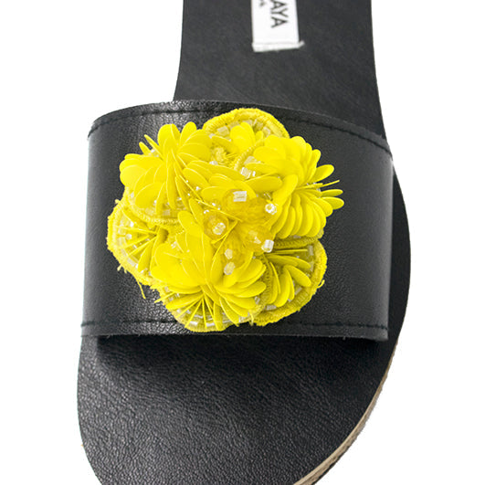 Sandales plates fleur jaune MyParisMonaco
