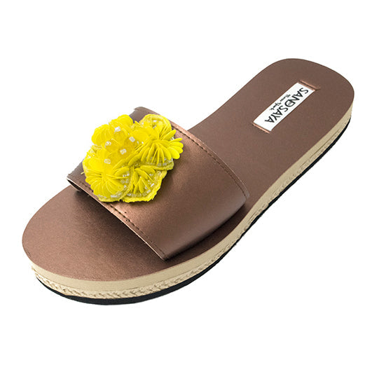 Sandales plates fleur jaune MyParisMonaco