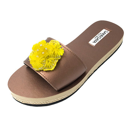 Sandales plates fleur jaune MyParisMonaco