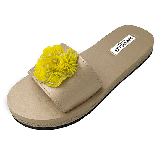 Sandales plates fleur jaune MyParisMonaco