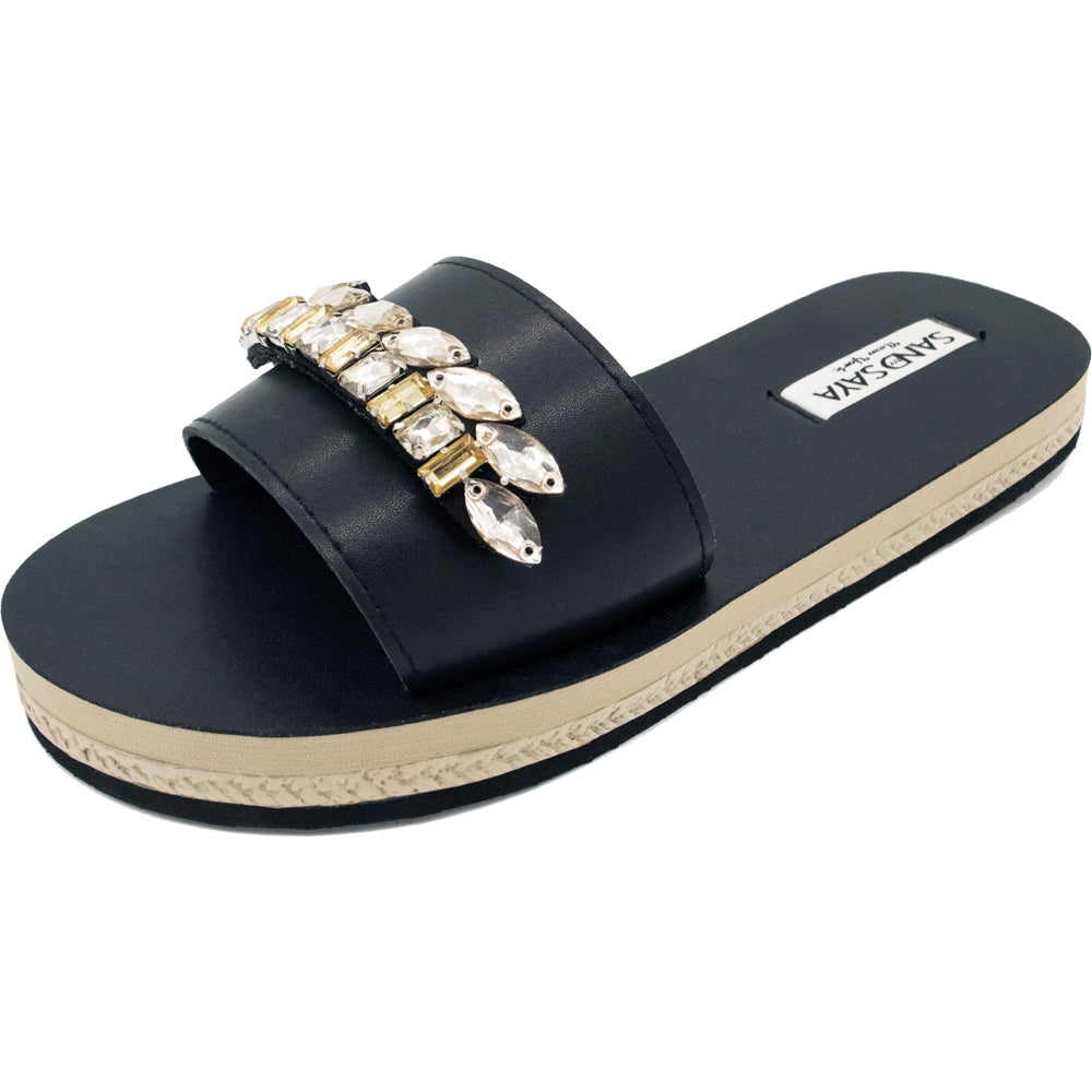 Espadrilles plates imperméables ornées de feuilles dorées