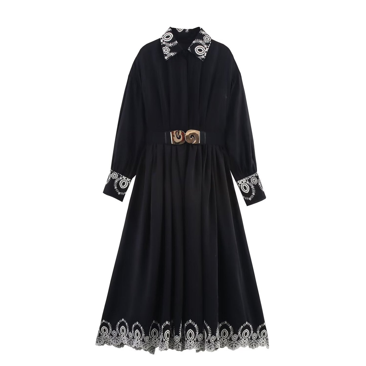 Robe fourreau brodée col rabattu manches longues MyParisMonaco