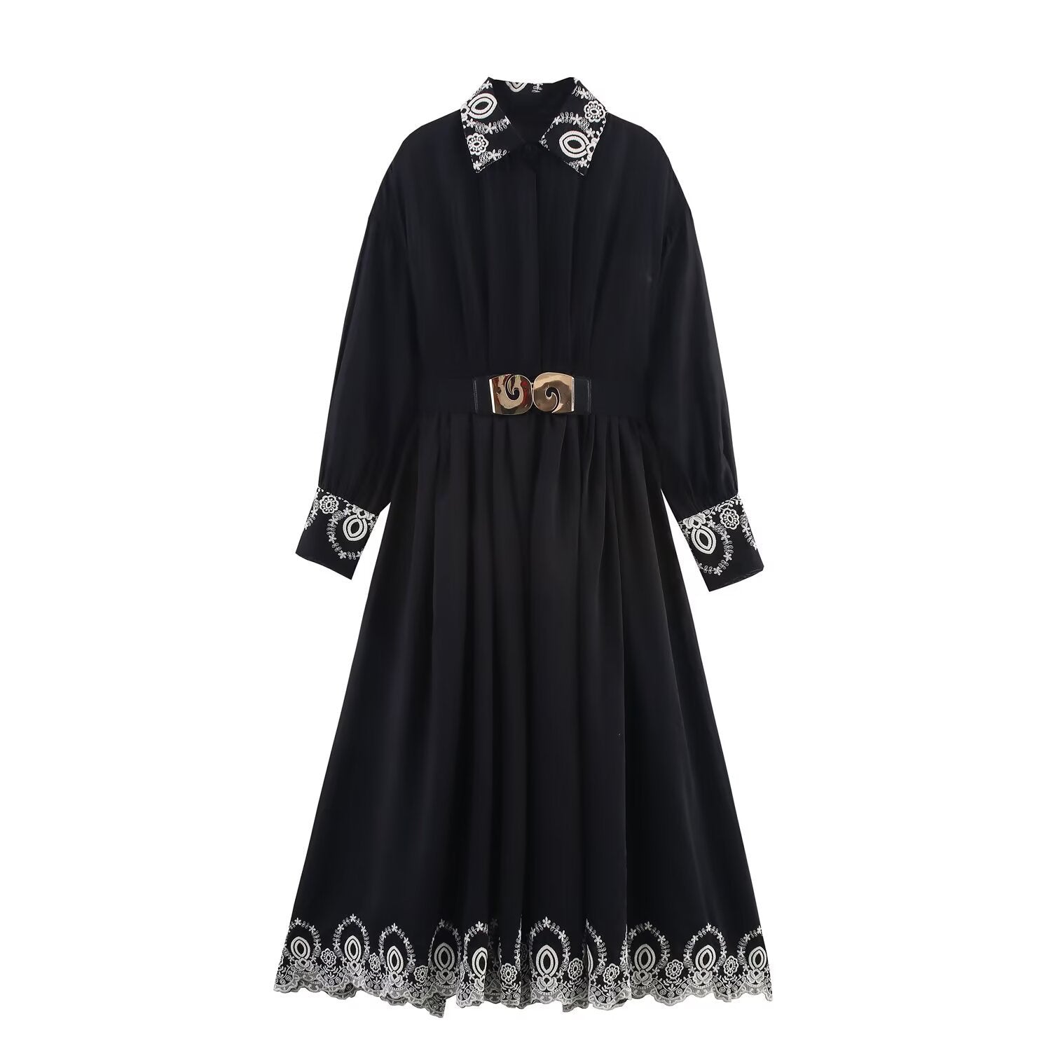 Robe fourreau brodée col rabattu manches longues MyParisMonaco