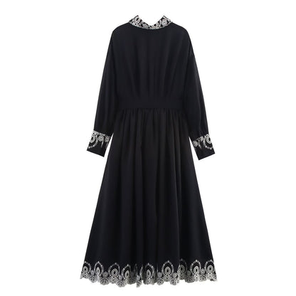 Robe fourreau brodée col rabattu manches longues MyParisMonaco