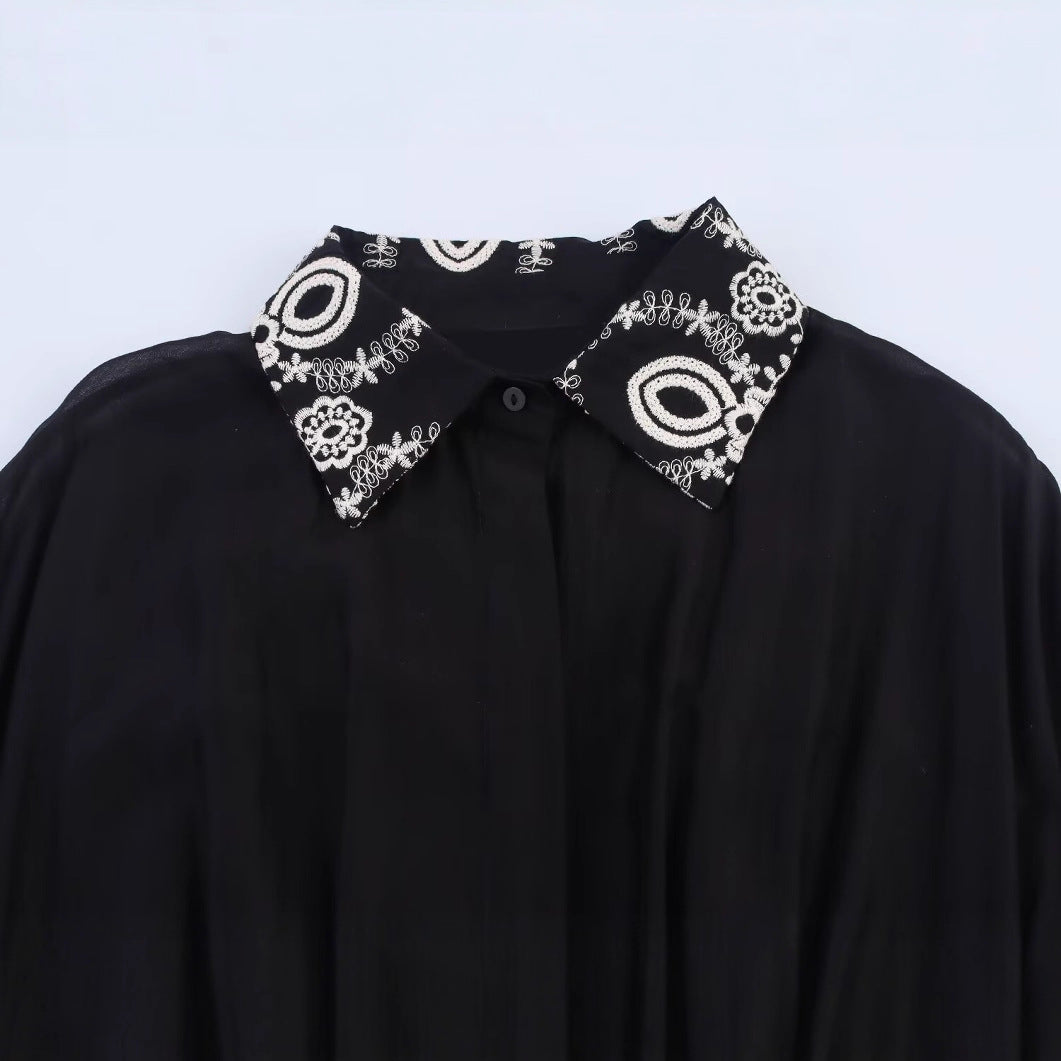 Robe fourreau brodée col rabattu manches longues MyParisMonaco