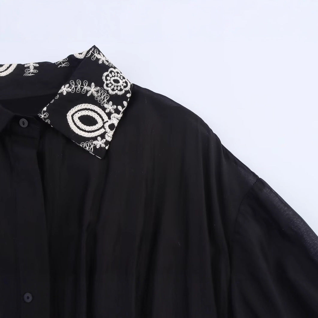 Robe fourreau brodée col rabattu manches longues MyParisMonaco