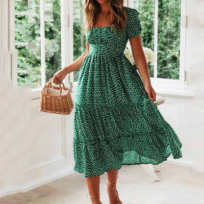 Robe longue vintage imprimé floral manches bouffantes MyParisMonaco
