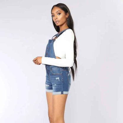 Salopette courte en denim taille haute à bretelles