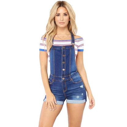 Salopette courte en denim taille haute à bretelles